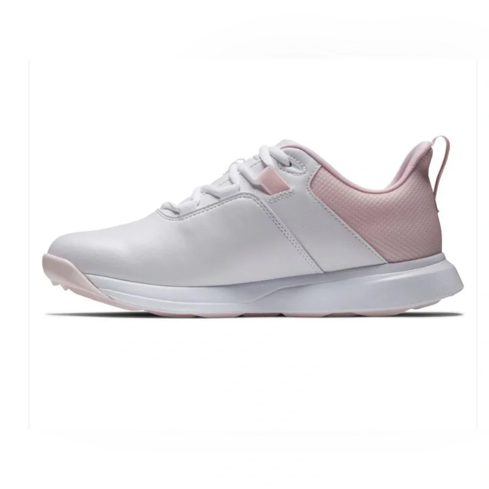 FOOTJOY WOMEN'S PROLITE SPIKELESS LACED GOLF SHOES - WHITE/PINK - Picture 4 of 9